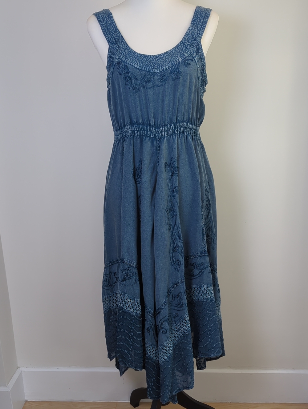 Vintage Magic Mineral Wash Floral Embroidered Handkerchief Midi Dress XL - Picture 2 of 14